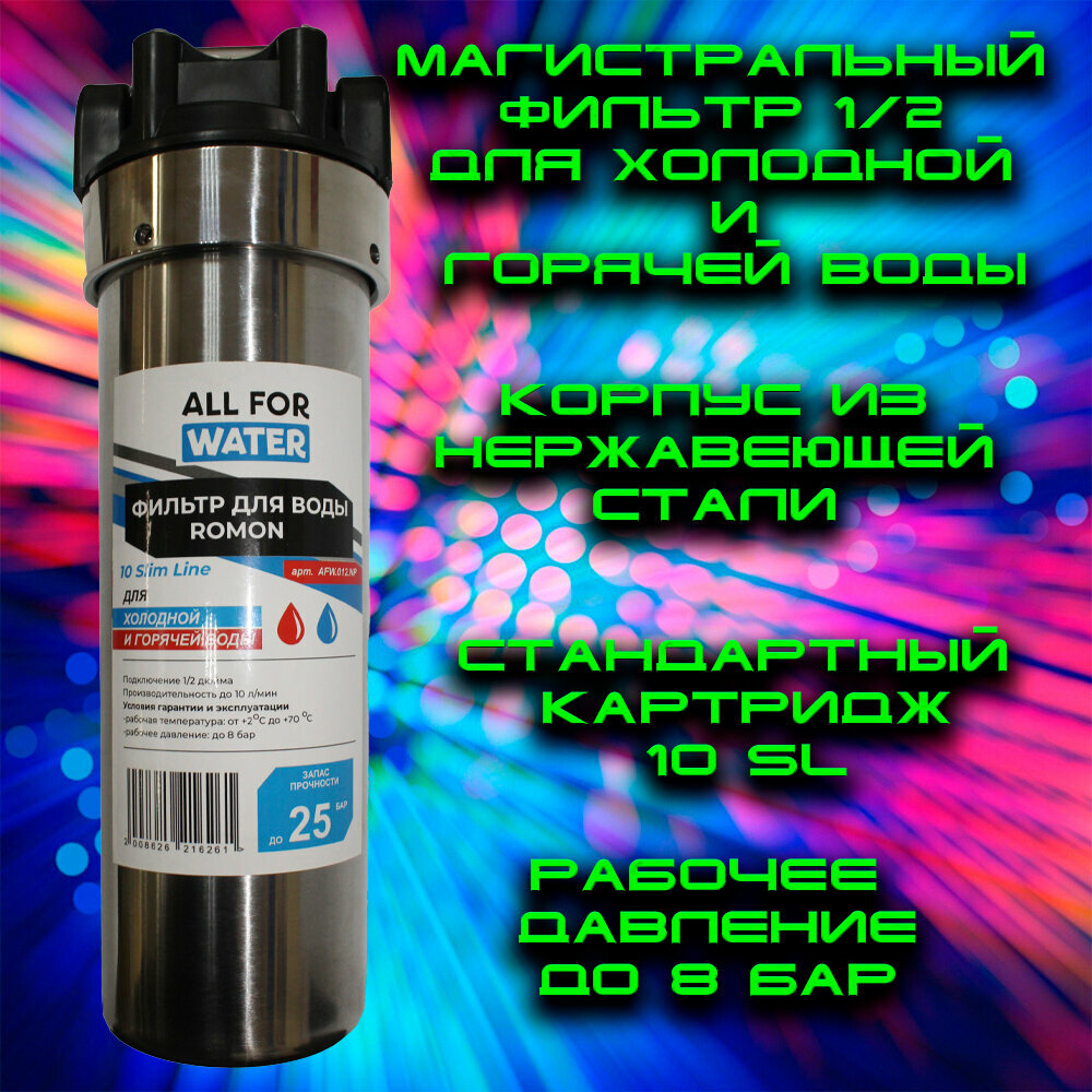 фото Фильтр магистральный ALL FOR WATER для горячей воды и холодной воды 1/2