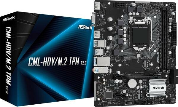 Материнская плата Asrock CML-HDV/M.2 TPM R2.0 Soc-1200 Intel H370 2xDDR4 mATX AC`97 8ch(7.1) GbLAN+VGA+HDMI+DP