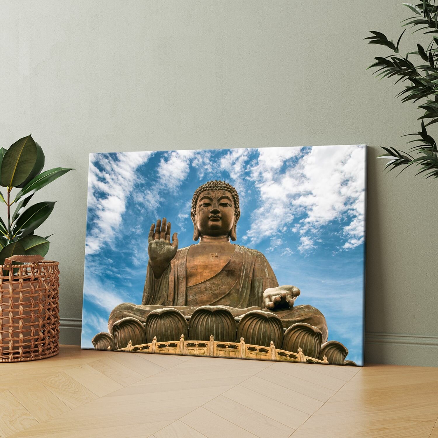 Картина на холсте (Большая статуя будды) 40x60 см. Интерьерная, на стену.