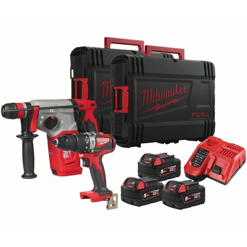 акк перфоратор m18 blhx 502x milwaukee 4933478892 Набор аккумуляторного инструмента Milwaukee, 18 В: дрель-шуруповерт BLPD2 + перфоратор BLPD2 + 3 АКБ M18 B5, Li-Ion, 18 В, 5 Ач + быстрое ЗУ M12-18 FC, 12-18 В, 6 А, в двух кейсах, 4933492527