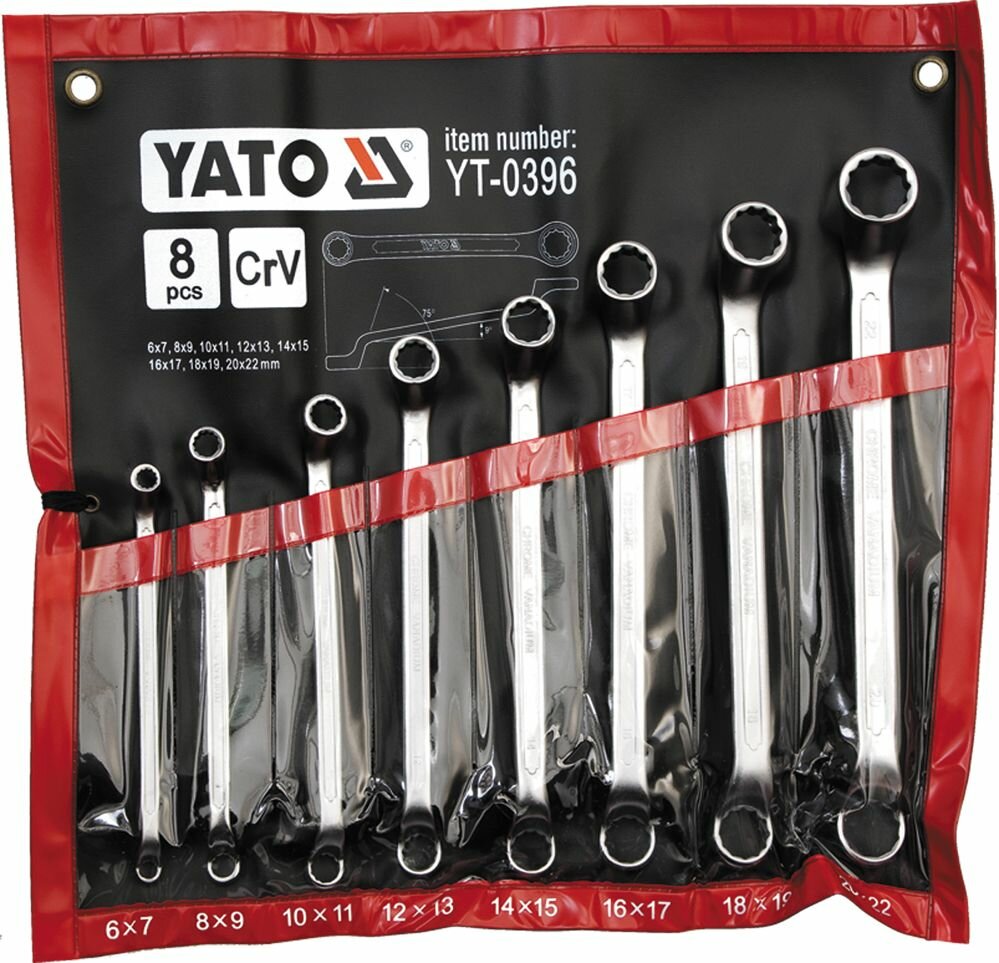 Набор ключей YATO YT-0396 накидные изогнутые хромированные 6-22 мм