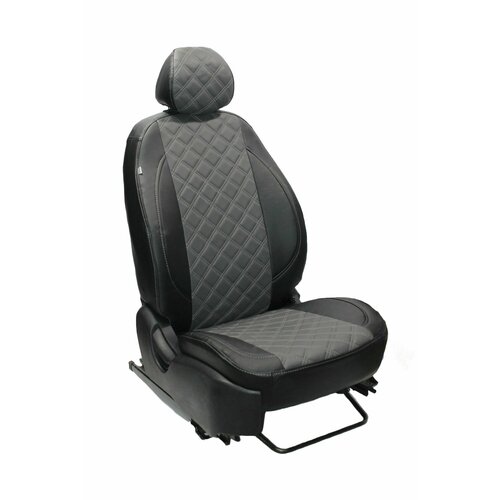 Чехлы для автомобильных сидений комплект Premium на RENAULT KAPTUR (2016-н. в.) джип, авточехлы модельные экокожа, черно-серый ромб (Рено каптур)
