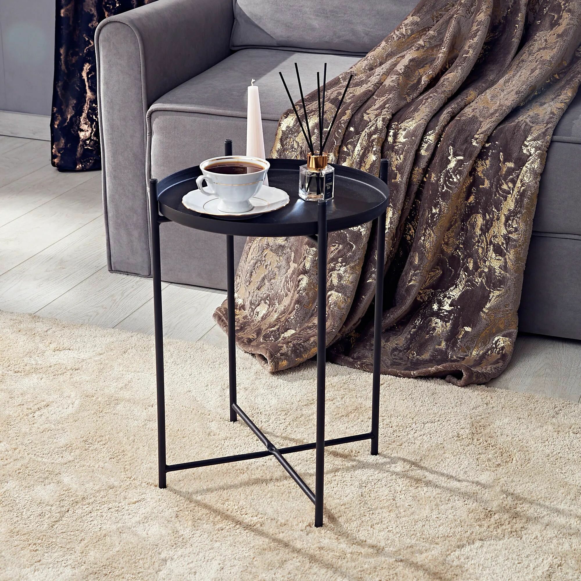Круглый журнальный столик из металла Home 37x52 см приставной стол кофейный цвет черный