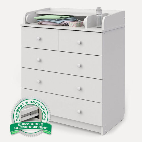 Изображение товара Комод пеленальный Атон Сириус-2, 80 х 94 см, 5 ящиков, белый