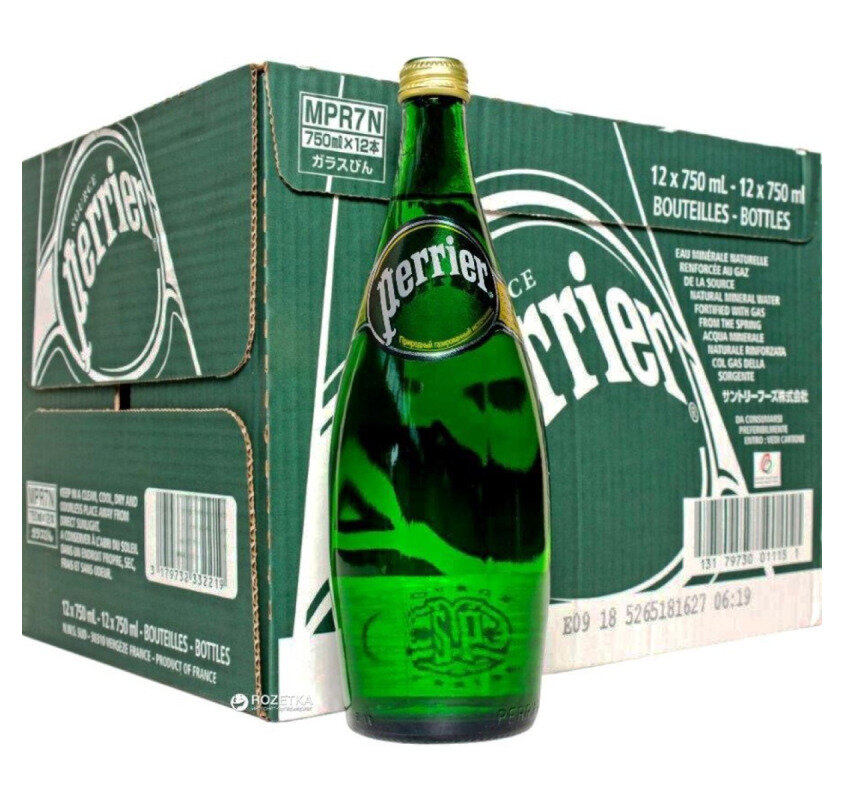 Вода минеральная Perrier (Перье) 12 шт. по 0.75 л, газированная, стекло