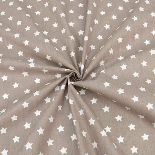 Ткань для шитья хлопок, 1 Метр ткани, Поплин 115 гр/м2, Отрез - 150х400 см, № 390/18 Звездочки цвет кофе