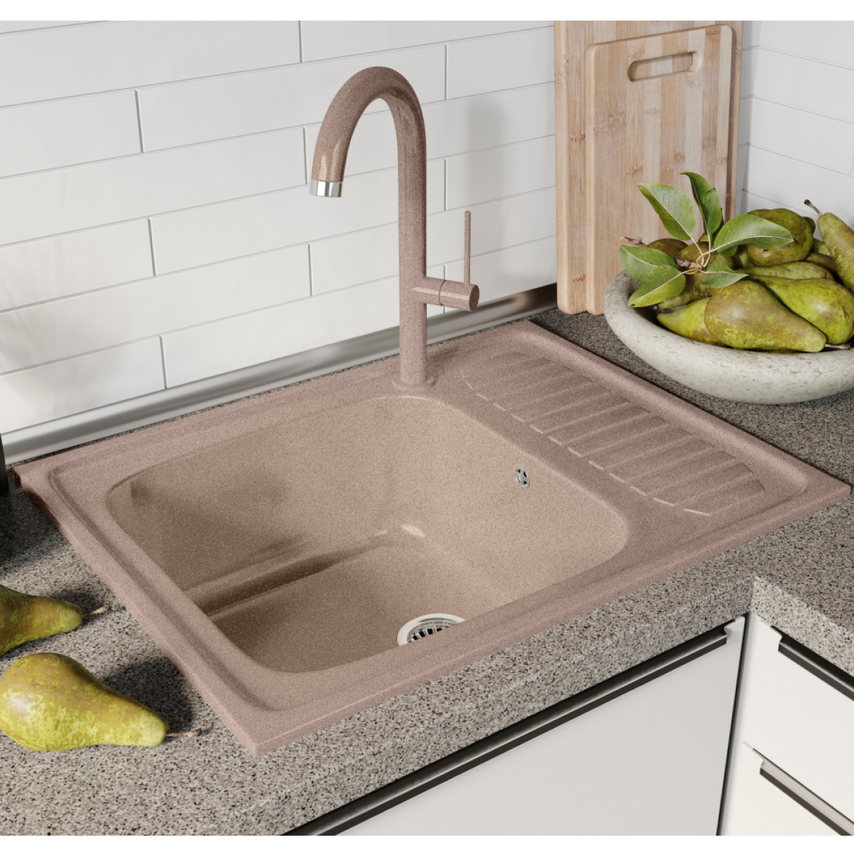 Мойка кухонная GranAlliance Ga-23 GA-23-341 молочная - фото №7