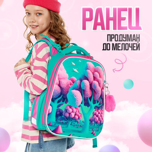 Ранец / рюкзак школьный ортопедический для девочки 1-4 класс, Розовые деревья, 2 отделения, ПандаРог