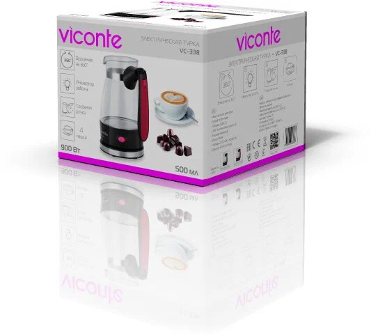 Электрическая кофеварка Viconte VC-338 стеклянная на 4 чашки турка электрическая для кофе 500 мл 900 Вт красная
