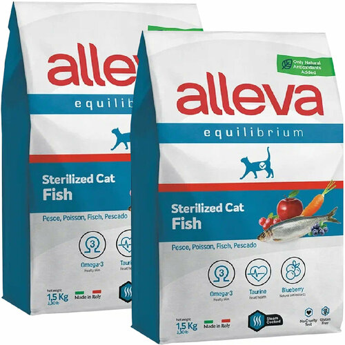 ALLEVA EQUILIBRIUM ADULT CAT STERILIZED FISH для взрослых кастрированных котов и стерилизованных кошек с рыбой (1,5 + 1,5 кг)