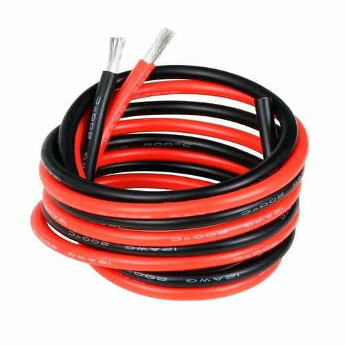 Провод 12AWG (3.33 мм2) в силиконовой изоляции. Луженая медь. 5 метров - черный. 5 метров - красный.