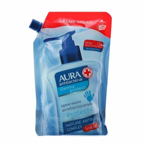 Мыло жидкое AURA Antibacterial 500мл Derma Protect крем-мыло дой-пак крем мыло антибактериальное aura derma protect 500 мл