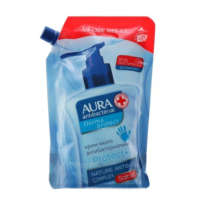 Мыло жидкое AURA Antibacterial 500мл Derma Protect крем-мыло дой-пак