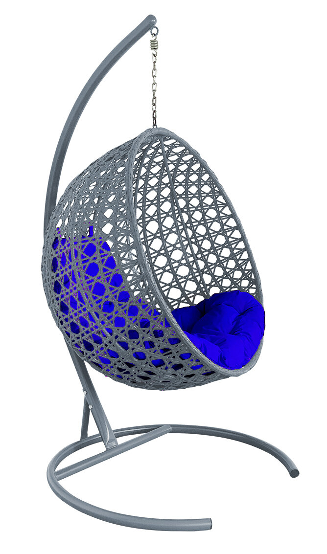 Подвесное кресло M-group круг люкс с ротангом серое синяя подушка