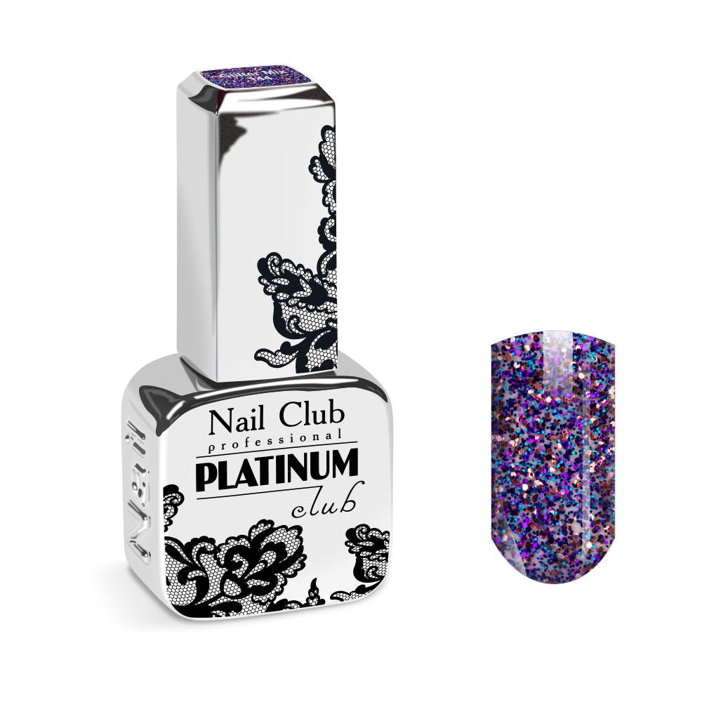 Nail Club professional Эмалевый гель-лак для ногтей с липким слоем PLATINUM CLUB 144 Glitter Mix, 13 мл.