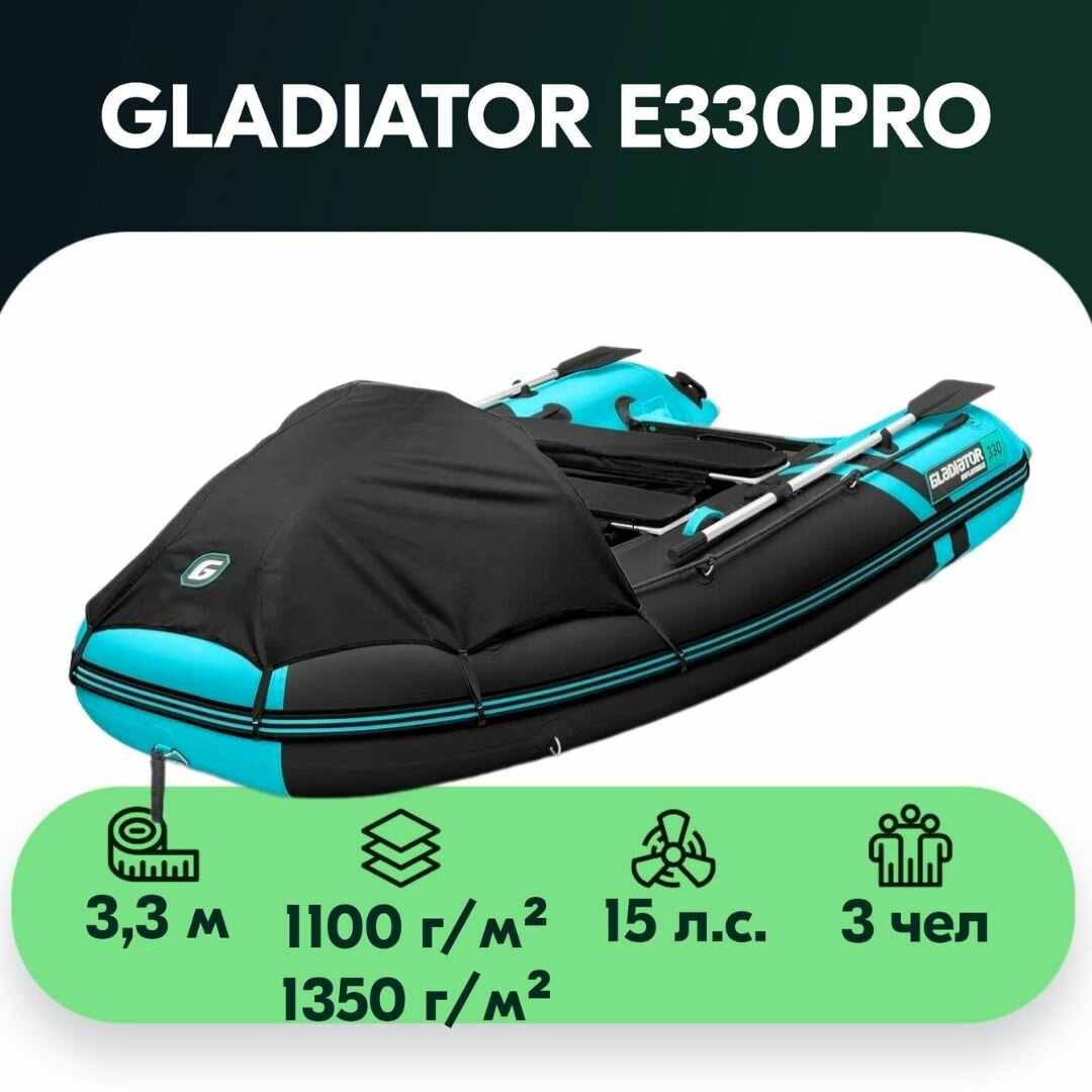 Лодка ПВХ Gladiator E330PRO черно-бирюзовый