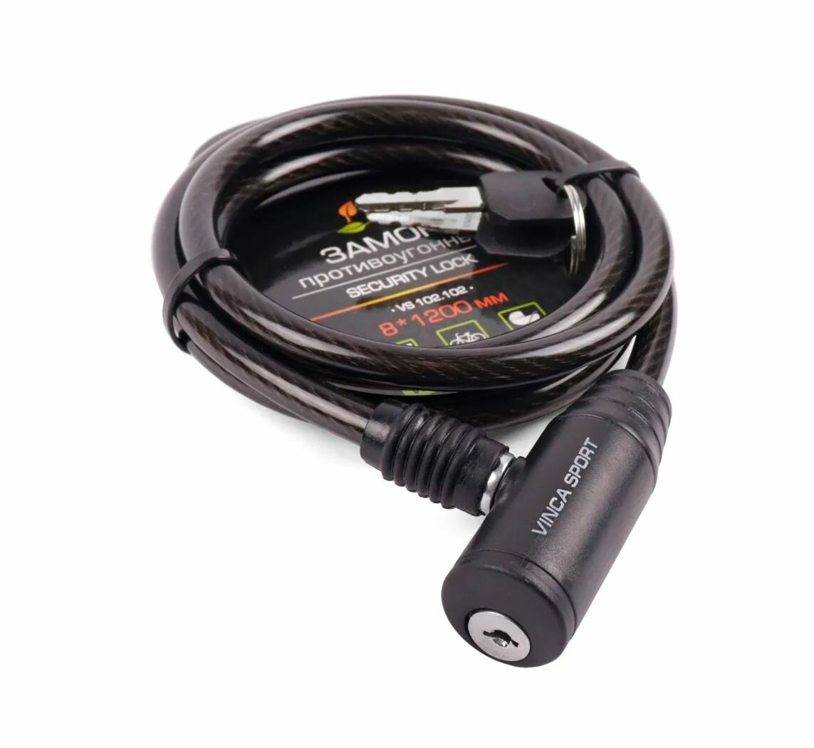 фото Замок велосипедный Vinca Sport, 8*1200мм, черный тросик
