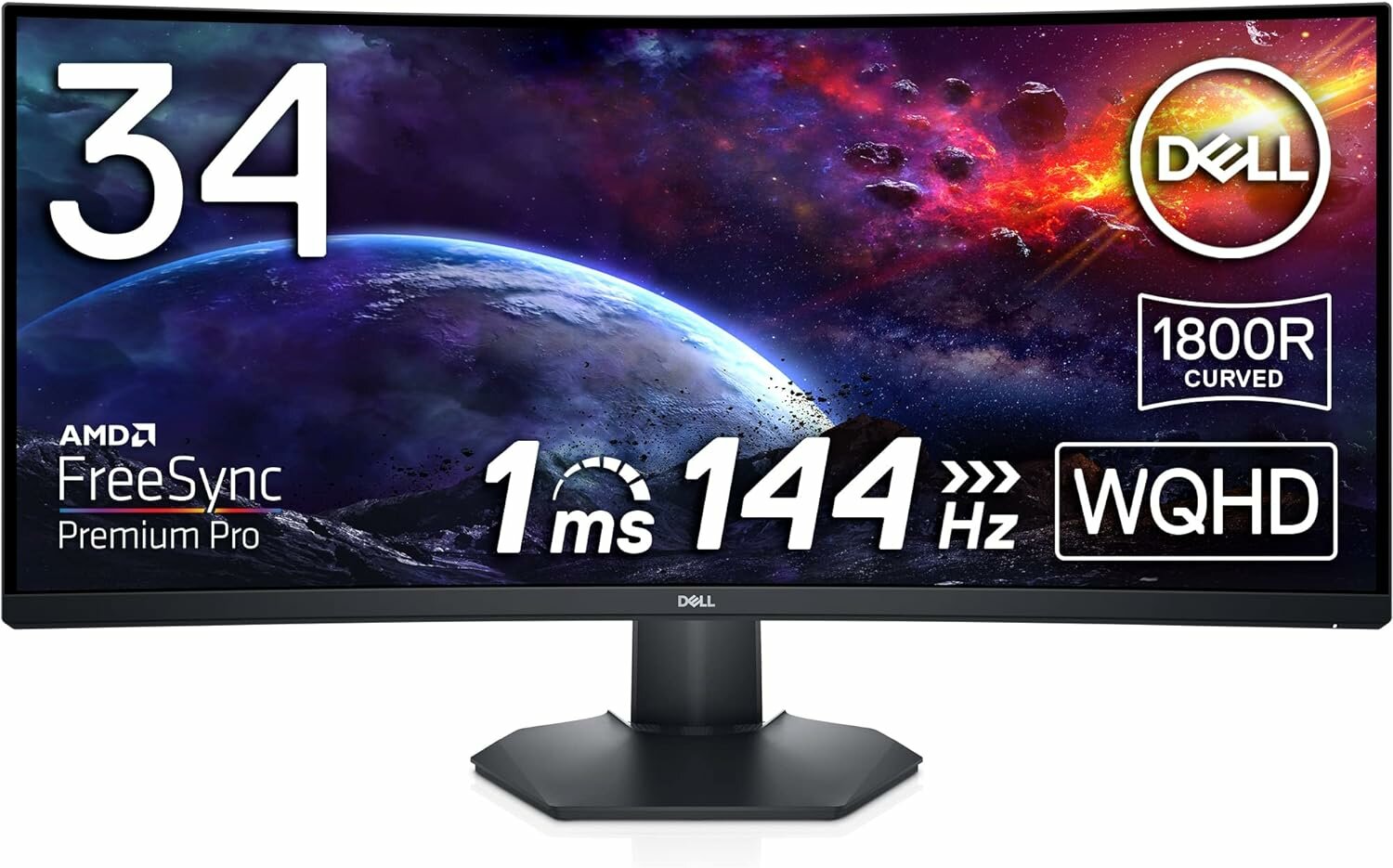 Монитор игровой 34" DELL S3422DWG, 3440x1440 (UWQHD), 144 Гц, VA