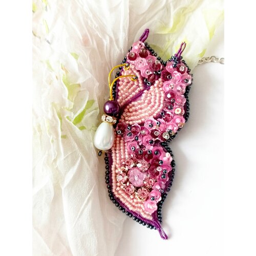 Брошь, бордовый, зеленый