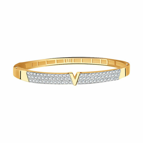 Жесткий браслет Diamant online, золото, 585 проба, фианит, диаметр 5.2 см., длина 16 см.
