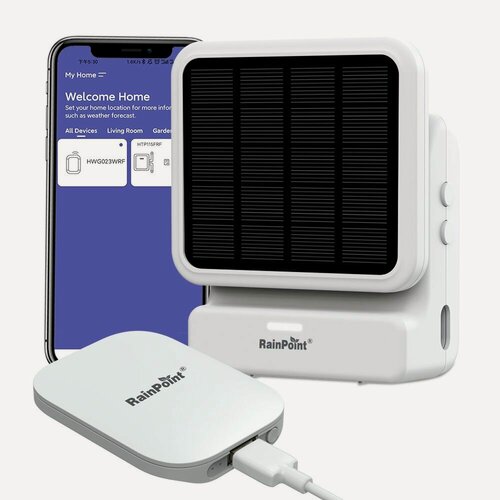 Изображение товара Комплект для полива Rainpoint Solar, Wi-Fi, белый/светло-серый, длина шланга 10м