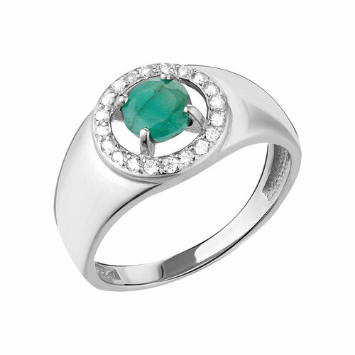 Кольцо CORDE Серебряное кольцо с натуральным изумрудом и фианитами, 17,5 размер, серебро, 925 проба, родирование, изумруд, размер 17.5, ширина 11 мм, зеленый