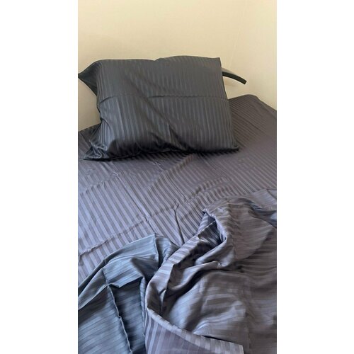 Страйп-сатиновый графитовый пододеяльник 135 гр 150х205