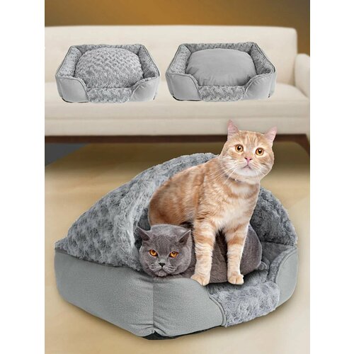 Лежанка для мелких пород кошек и кроликов 17х21х37см овальная серая 2299₽