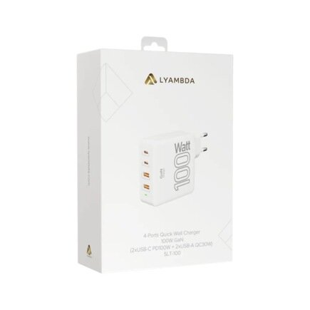 Зарядное устройство сетевое Lyambda 100Вт GaN c 4-мя выходами (2xUSB-C PD100W + 2xUSB-A QC 30W) - фото №9