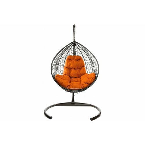 Подвесное кресло M-group капля складной, с ротангом коричневое оранжевая подушка
