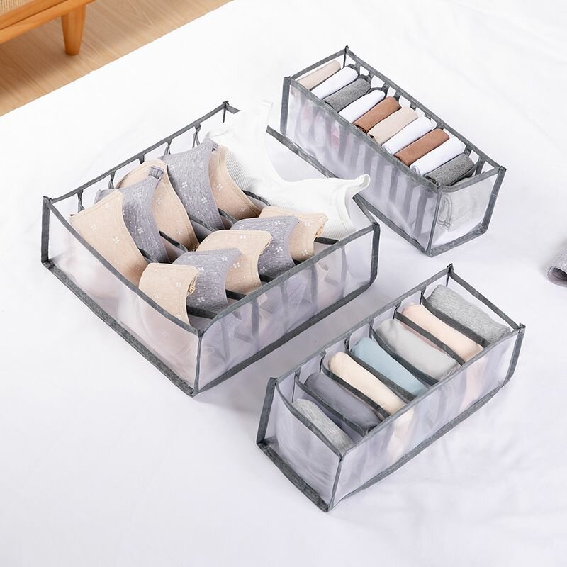 фото Набор органайзеров для хранения белья 3 шт. цвет серый, органайзеры для белья, одежды