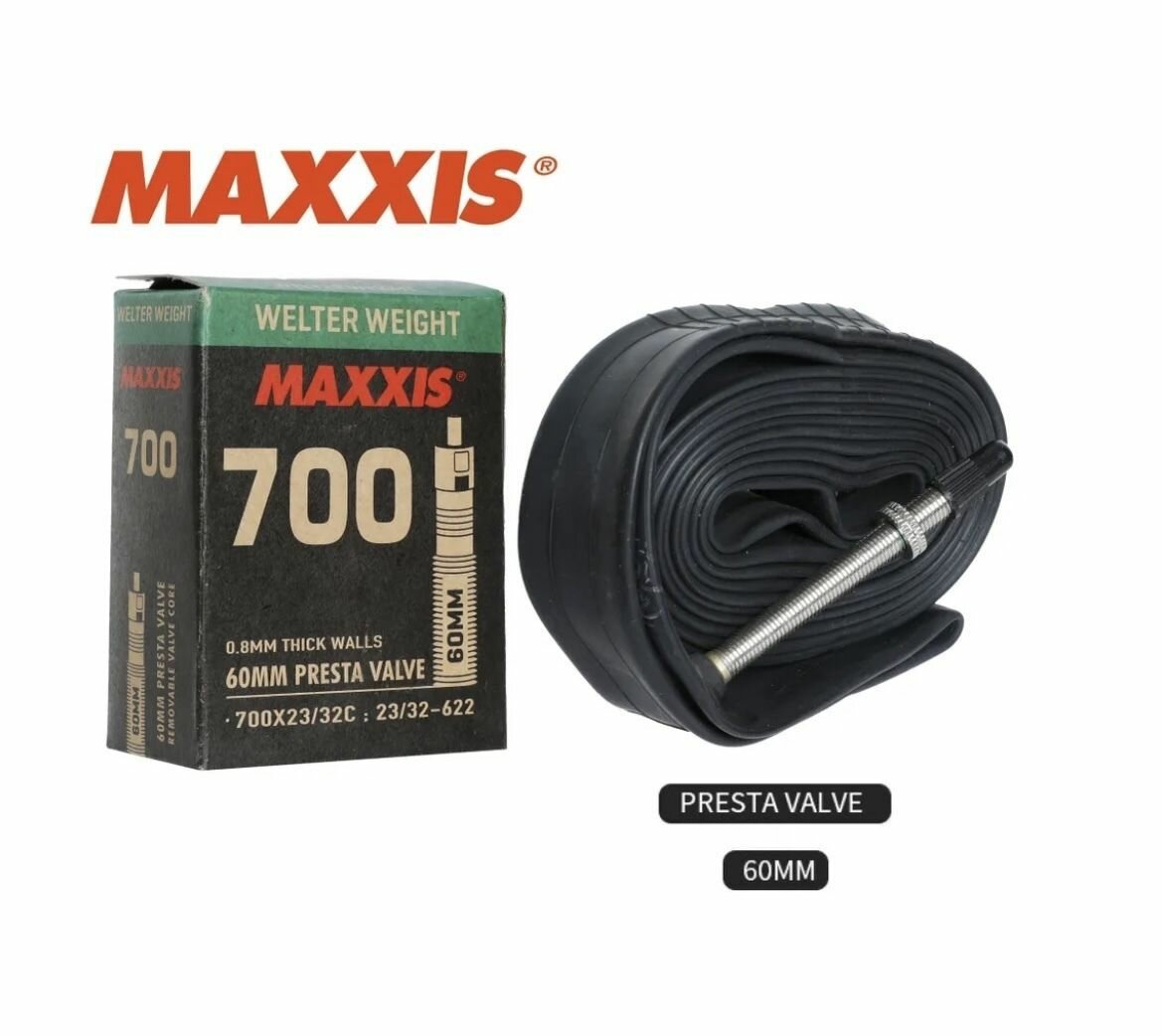 Камера 700х23/32c Maxxis Welter Weight велониппель 60мм, 1 шт в индивидуальной упаковке — фото 1