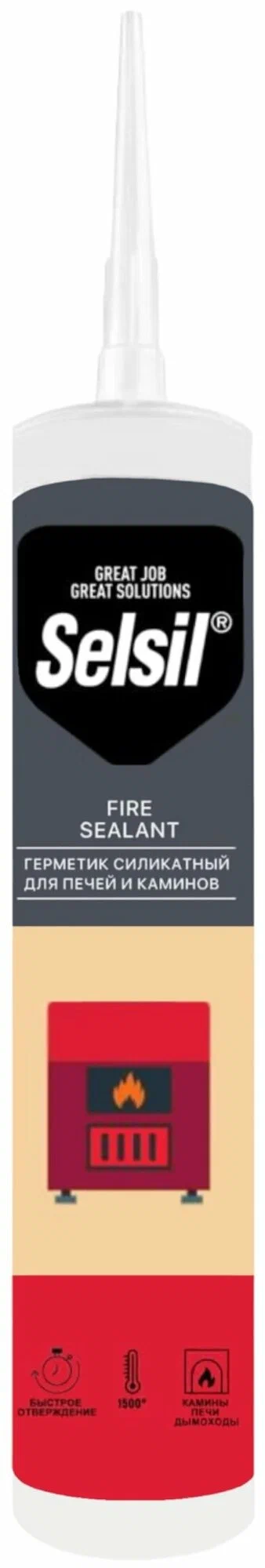 фото Герметик "Высокотемпературный" для печей и каминов, 280 мл, черный SELSIL FIRE SEALANT +1500