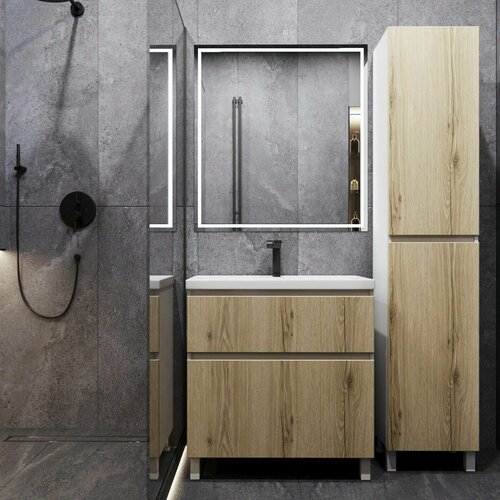 Тумба с раковиной в ванную, тумба для ванной FAURAplus Аврора 80-2 напольная фасад дуб эльвезия раковина Classica