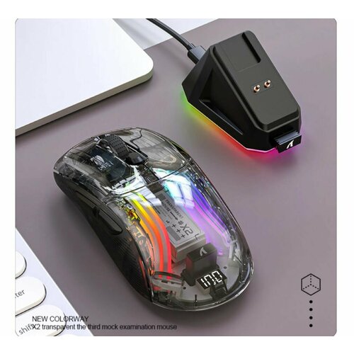 Беспроводная игровая мышь Attack Shark X2PRO с док-станцией Bluetooth 24Ghz USB белыйпрозрачный 2180₽