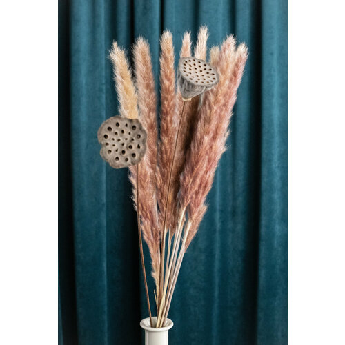 Букет сухоцветов Малая пампасная трава 10 шт и коробочки лотоса 3 шт 590₽