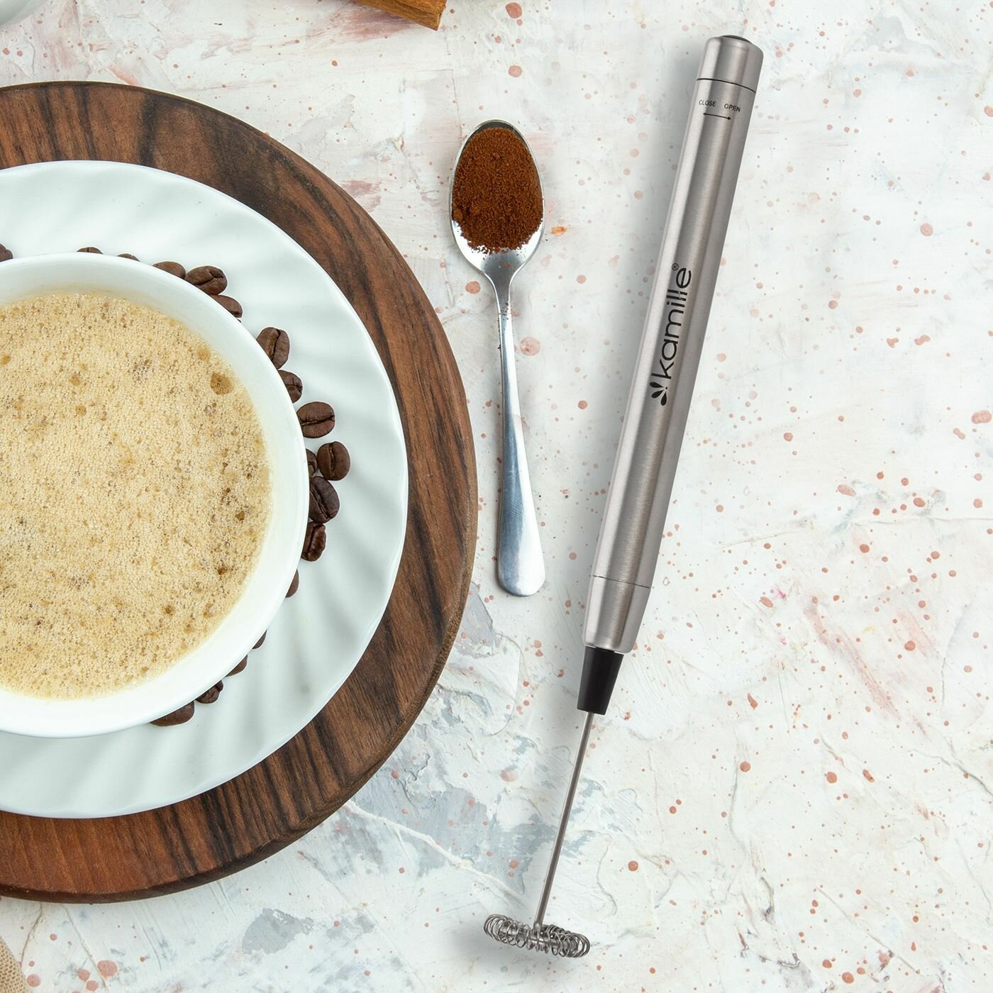 Вспениватель молока Kamille KM7066, нержавеющая сталь, хром, 2 режима работы