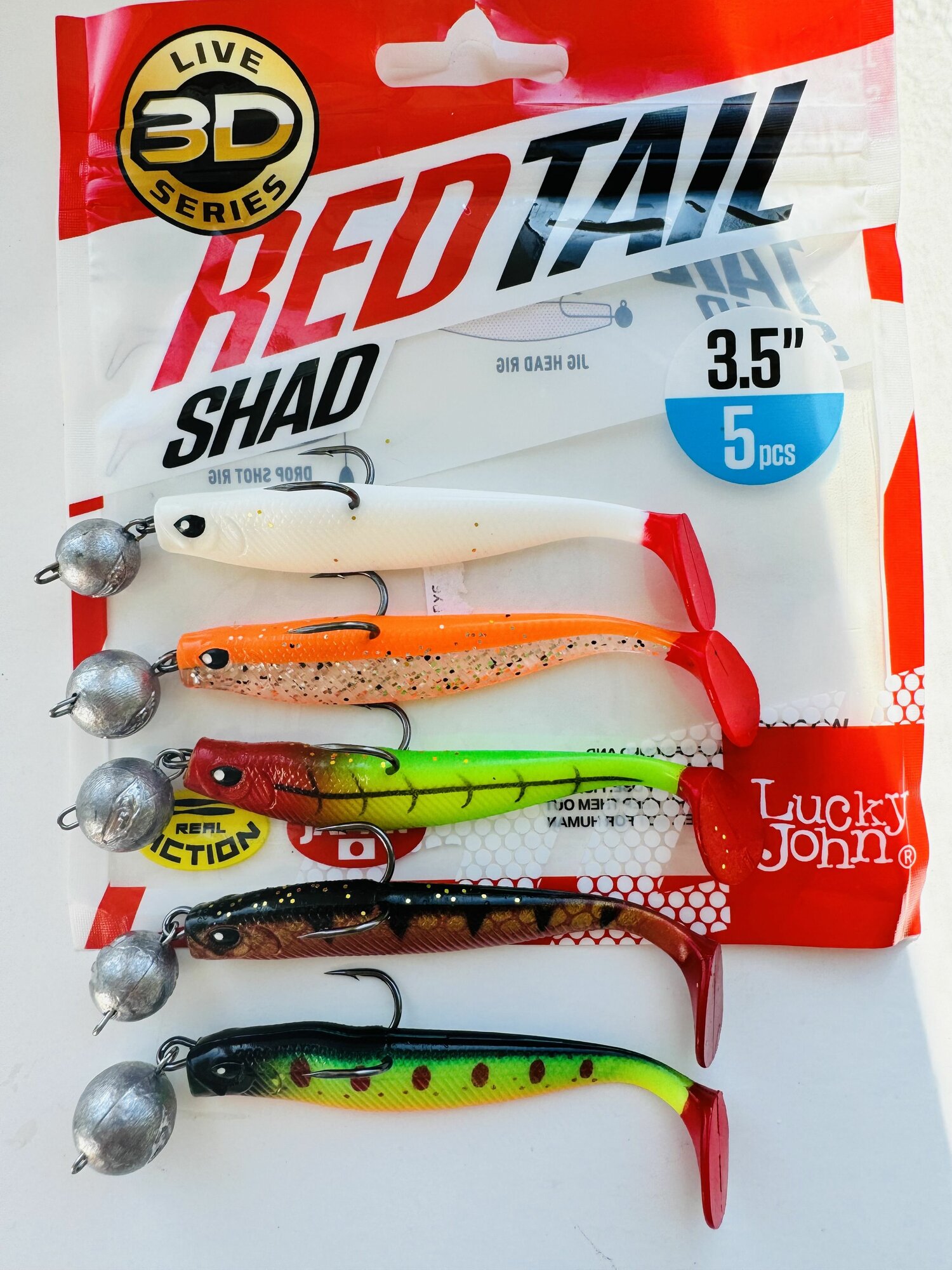 Набор оснащенных приманок Lucky John 3D SERIES RED TAIL SHAD