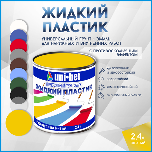 Жидкий пластик краска для бетона металла дерева асфальта UNI-BET 2,4л желтый для наружных и внутренних работ/ Грунт эмаль UNI-BET