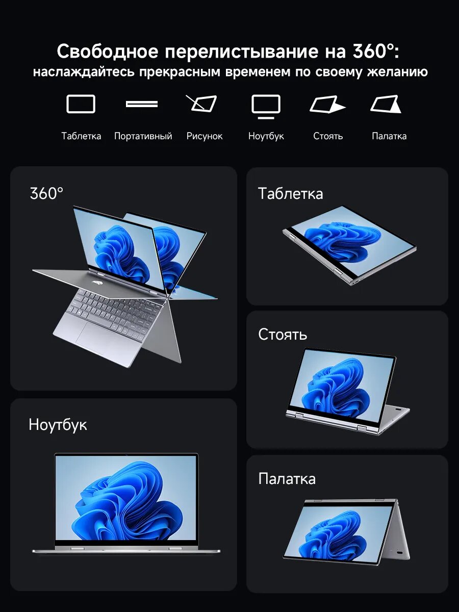 Ноутбук BMAX Y13Pro RAM DDR5，Intel N100， 16 ГБ SSD 512 ГБ Кабриолет на 360° — фото 1