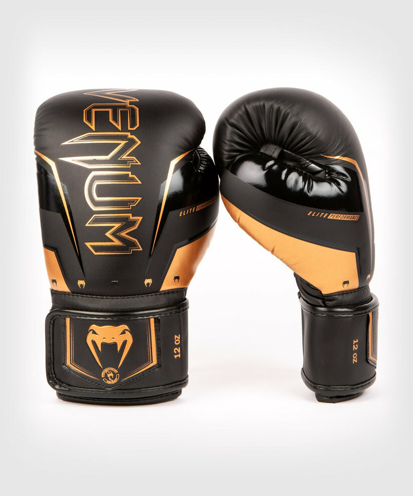 Перчатки боксерские Venum Elite Evo черный/бронзовый, вес 14 унций