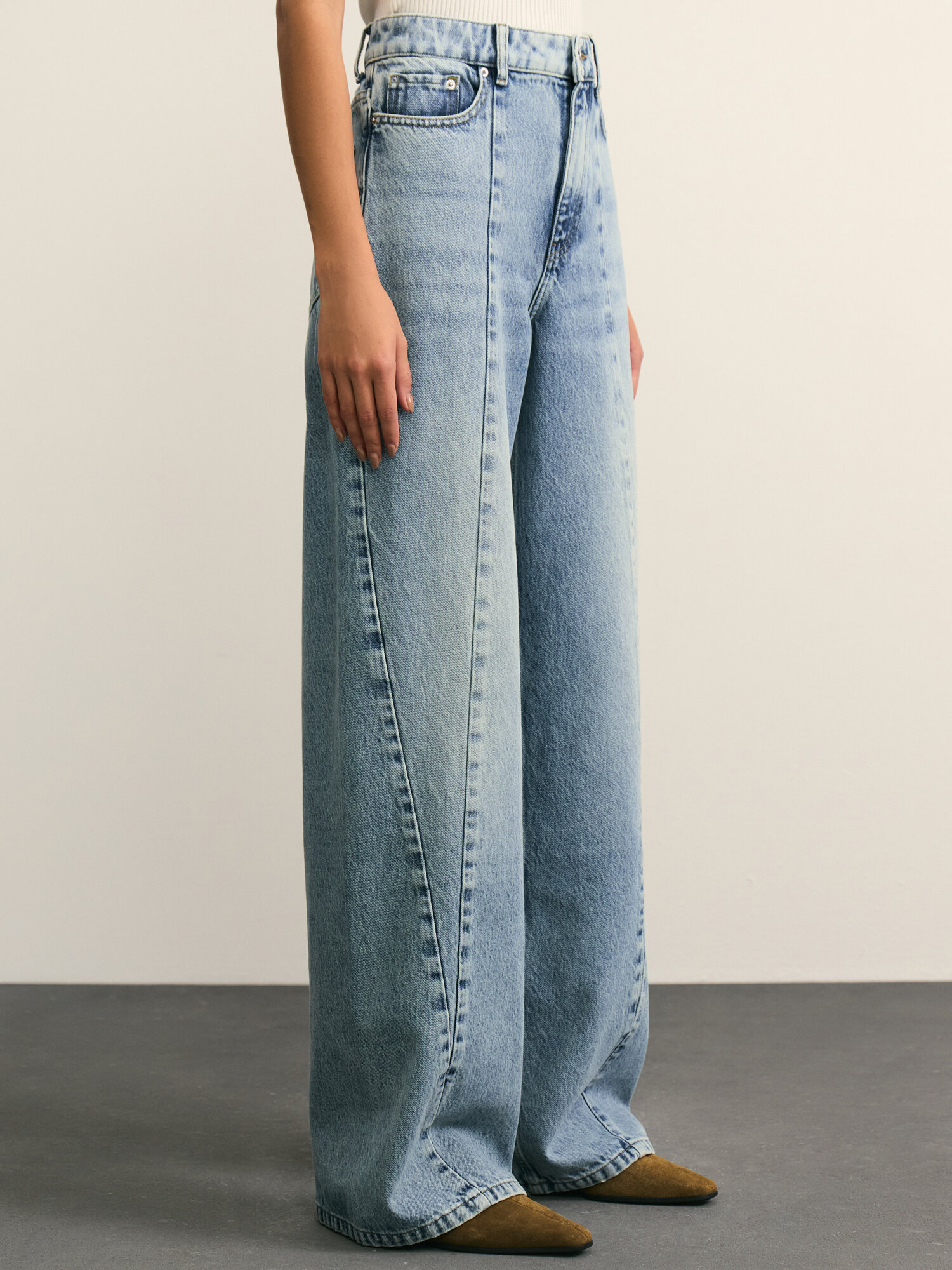 Джинсы широкие Zarina wide leg, размер L (RU 48)/170, голубой индиго — фото 1