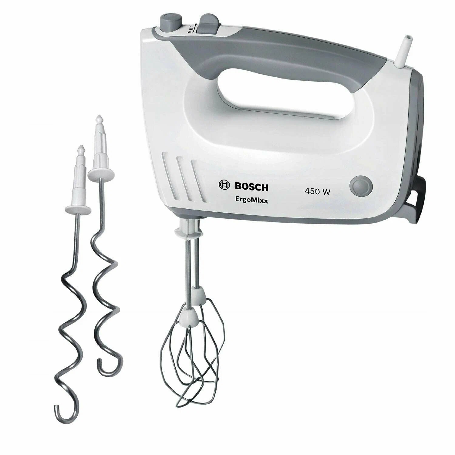 Миксер ручной Bosch MFQ 36400, с двумя видами насадок, крюк и венчик, белый/серый