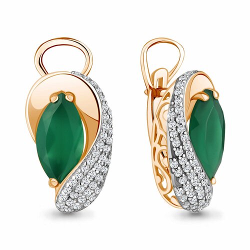 фото Серьги diamant online, серебро, 925 проба, золочение, агат, фианит, длина 1.8 см, , бирюзовый