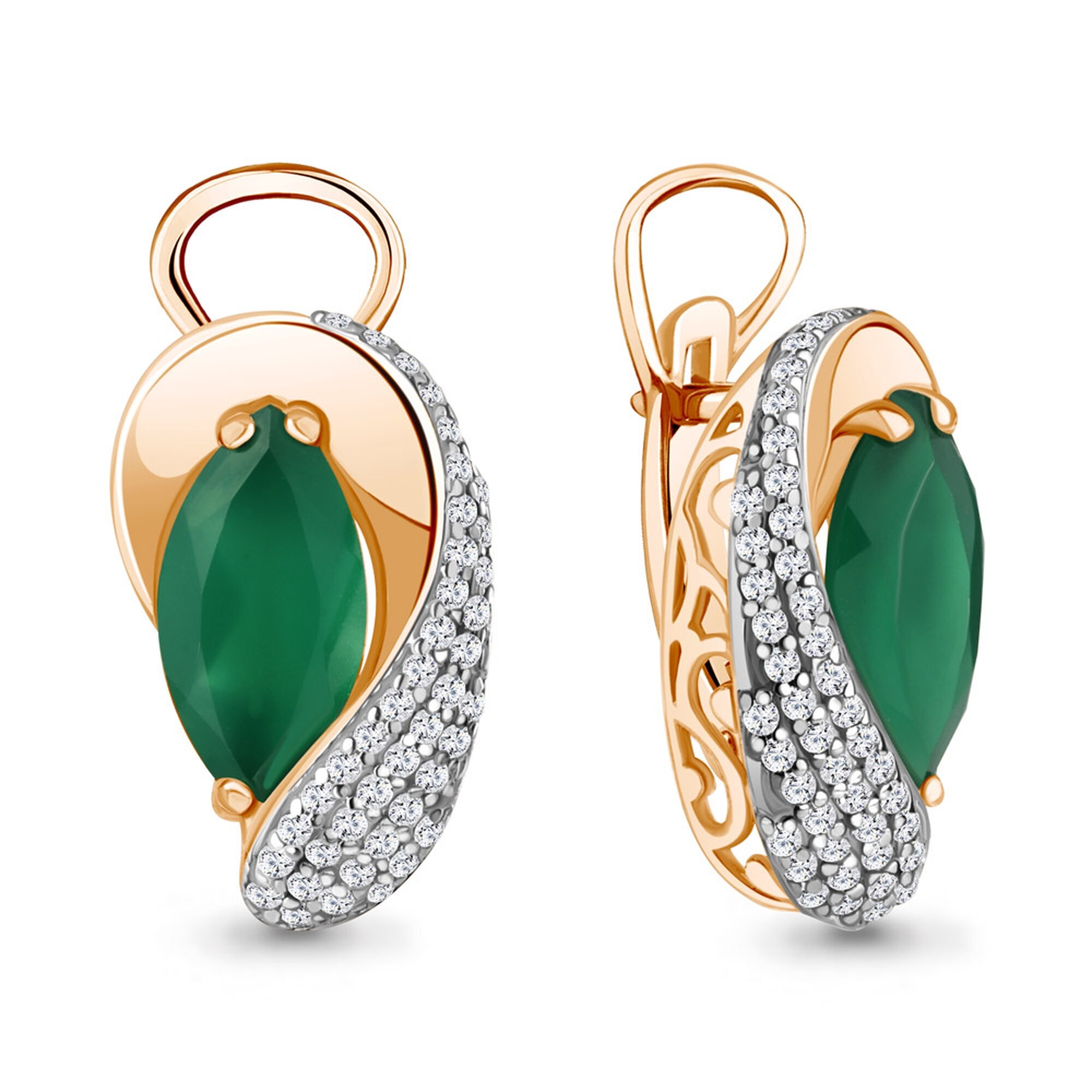 Серьги Diamant online, серебро, 925 проба, золочение, агат, фианит, длина 1.8 см, , бирюзовый