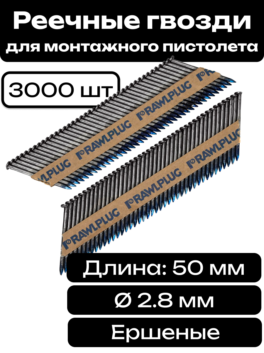 Гвозди FULLER, ершеные, на бумажной кассете, 3000 шт, серебристый