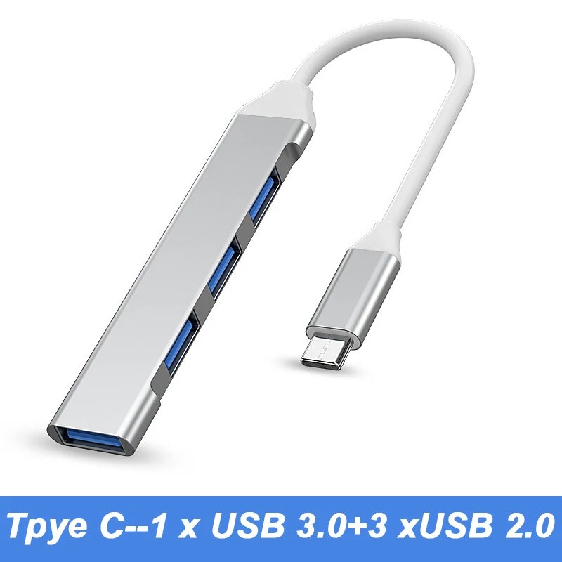 USB 3,0 концентратор, USB-концентратор, док-станция типа C, 4 порта, мульти-разветвитель, адаптер OTG, Тип C, концентратор для Xiaomi Huawei Macbook Pro, USB 3,0 2,0, Silver-Type C