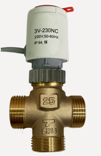 Изображение товара Клапан зональный Трехходовой для фанкойла ARBATEKS FCU3 1", латунный, KVS 4.5, с приводом 3V-230NC 220В, НормальноЗакрытый