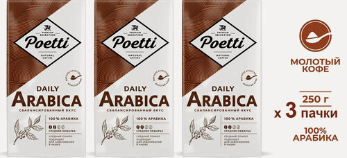 Изображение товара Кофе молотый для чашки Poetti (ex-PAULIG) Daily ARABICA 250 гр. х 3 шт.