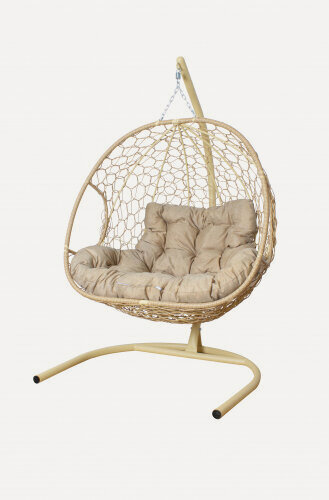 Изображение товара Подвесное кресло M-group для двоих Home с ротангом бежевое, подушка Лен